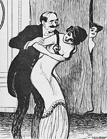 Il·lustració en què un home abusa sexualment d'una dona.
