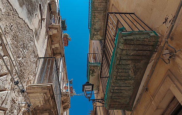 Building with balconies in Ortygia, Syracuse