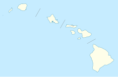 Mapa konturowa Hawajów, blisko centrum na prawo znajduje się punkt z opisem „Kahului”