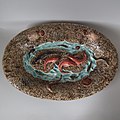 22.4 in coloured glazes majolica marine platter, c. 1880.