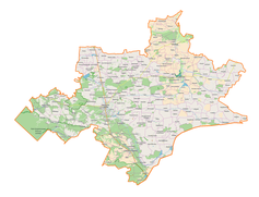 Mapa konturowa powiatu tomaszowskiego, po prawej znajduje się punkt z opisem „Wasylów”