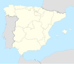 Mapa konturowa Hiszpanii, u góry znajduje się punkt z opisem „San Mamés”