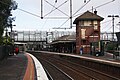 Southbound view from Platform 6, with the disused signal box on Platform 5 in the foreground, April 2010