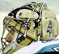 Marc-André Fleury's mask celebrating the Penguins 2009 Stanley Cup win