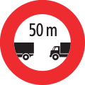 2.47 Minimum distance between large goods vehicles (total weight is larger than 3.5 t) required (if valid for a longer distance, then additional length information is shown below the sign: panel 5.03)