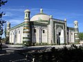 Afaq Khoja Mausoleum, 1600-1640. Decoration wrapping earthenware, sgraffito in the Iwan. Curved Minarets. Kashgar