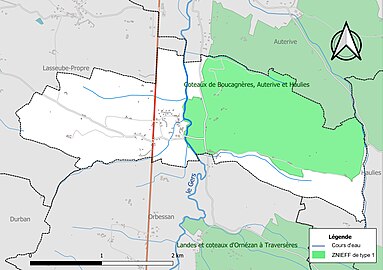 Carte de la ZNIEFF de type 1 sur la commune.