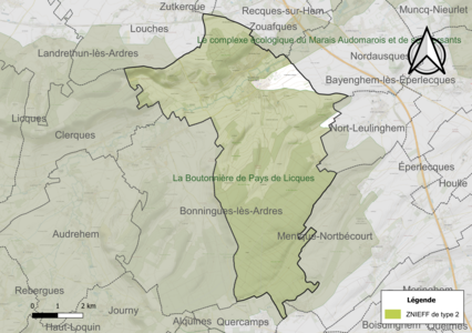 Carte de la ZNIEFF de type 2 sur la commune.