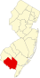 Hartă a statului New Jersey indicând comitatul Cumberland