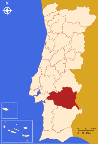 Merkezî Alentejo bölgesini gösteren Portekiz haritası