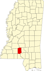 Map of Mississippi highlighting Lawrence County