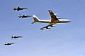 A Boeing C-137 Stratoliner (retired in 2013) followed by four Northrop F-5 jets.