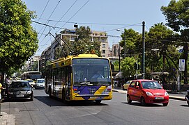 Athens trolley bus in downtown Athens