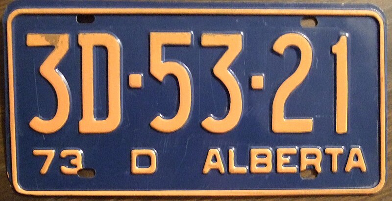 File:Alberta 1973 Dealer license plate - Number 3D-53-21.jpg