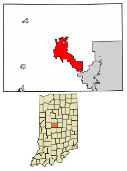 Location of Lebanon in Boone County, Indiana.