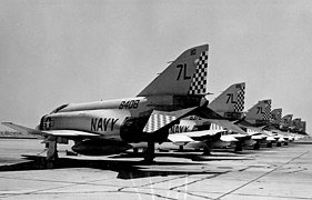 Naval Air Reserve McDonnell Douglas F-4 Phantom IIs of VF-22L1 at NAS Los Alamitos, 1970. VF-22L1 personnel would later merge into VF-301 and VF-302 at NAS Miramar in 1970 and 1971.