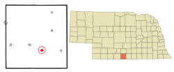 Location of Alma within Harlan County and Nebraska