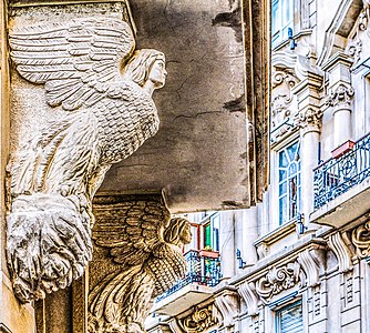 Griffins on the facade XIX century building in Nigar Rafibayli street, 26, Baku Sefer azeri