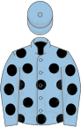 Light blue, black spots, light blue cap