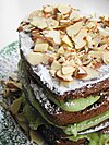 A layer cake prepared with avocado