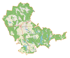 Mapa konturowa gminy Olsztynek, po lewej znajduje się punkt z opisem „Drwęck”