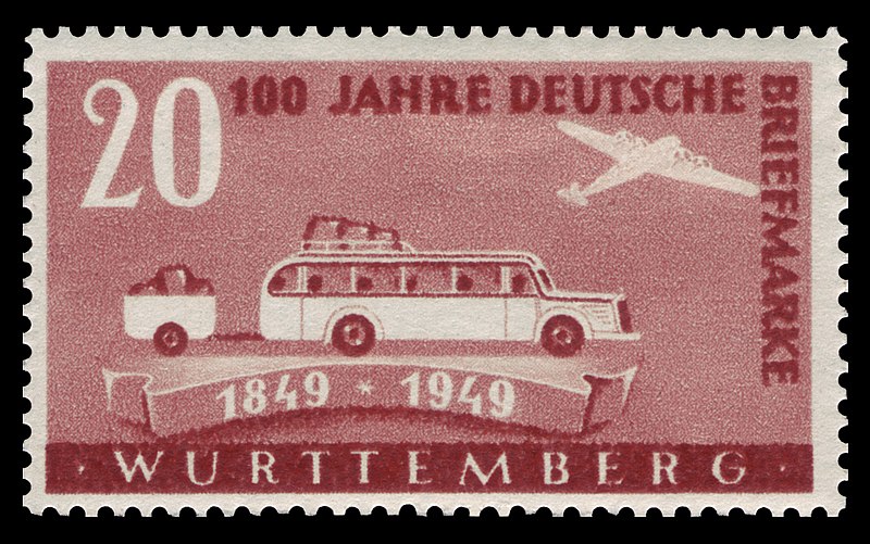 File:Fr. Zone Württemberg 1949 50 Postbus und Flugzeug.jpg