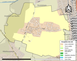 Carte en couleurs présentant l'occupation des sols.