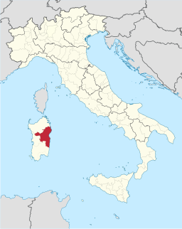 Karta över Italien med Provincia di Nuoro markerat