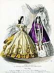 Tryck. Modebild från Le Journal des dames et des demoiselles. Januari 1863. Klänningar - Nordiska Museet - NMA.0052107