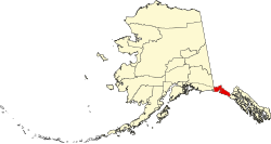 Map of Alaska highlighting Yakutat City and Borough