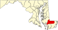 Map of Maryland highlighting Wicomico County