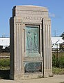 Marker commemorating Marquette's wintering location in 1674–75, today in Chicago