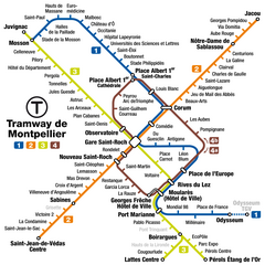 Karte des Straßenbahnnetzes von Montpellier