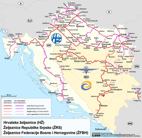 Railway network of Croatia with Bosnia & Herzegovina