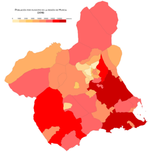 Población de los municipios de la región de Murcia en el año 2018