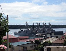 JS Chikuma and three Asagiri class destroyers at Ōminato