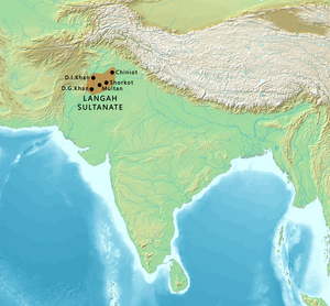 Approximate territory of the Langah Sultanate at its greatest extent, circa 1475 CE.[1][dubious – discuss]