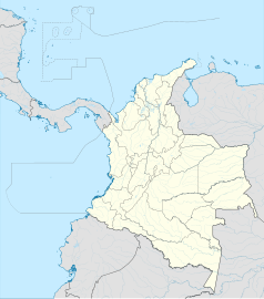 Mapa konturowa Kolumbii, w centrum znajduje się punkt z opisem „Tadó”