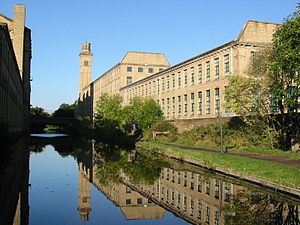 Saltaire mills from the Leeds and Liverpool Canal