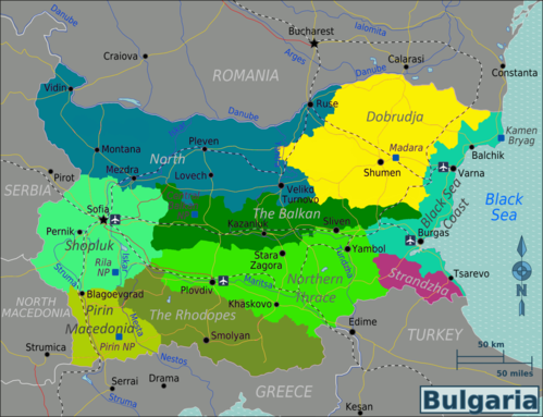 Mapa regionů Bulharska