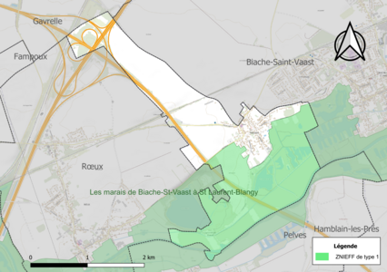 Carte de la ZNIEFF de type 1 sur la commune.