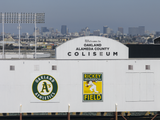 Scoreboard with view of Downtown Oakland