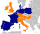 Aldi-Nord en bleu, Aldi-Süd en orange.