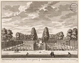 De tuin achter het hoofdgebouw in 1719