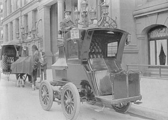 German electric car, 1904, with the chauffeur on top