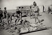 Indian medical orderlies attending to wounded soldiers with the Mesopotamian Expeditionary Force in Mesopotamia during World War I