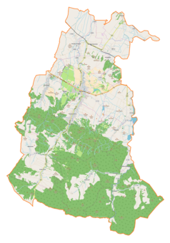 Mapa konturowa gminy Rymanów, po prawej nieco u góry znajduje się punkt z opisem „Gniewoszówka”