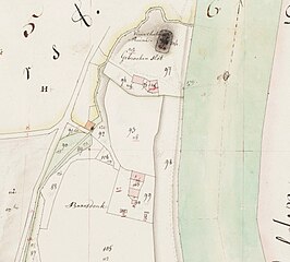 Kadastrale kaart uit 1821, met het Gebroken Slot (oftewel: kasteel Grubbenvorst), de Slottermolen en Baersdonck