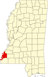 Map of Misisipi highlighting Adams County