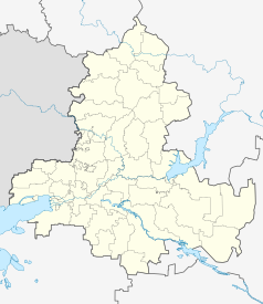 Mapa konturowa obwodu rostowskiego, blisko centrum na prawo znajduje się punkt z opisem „Atommasz”